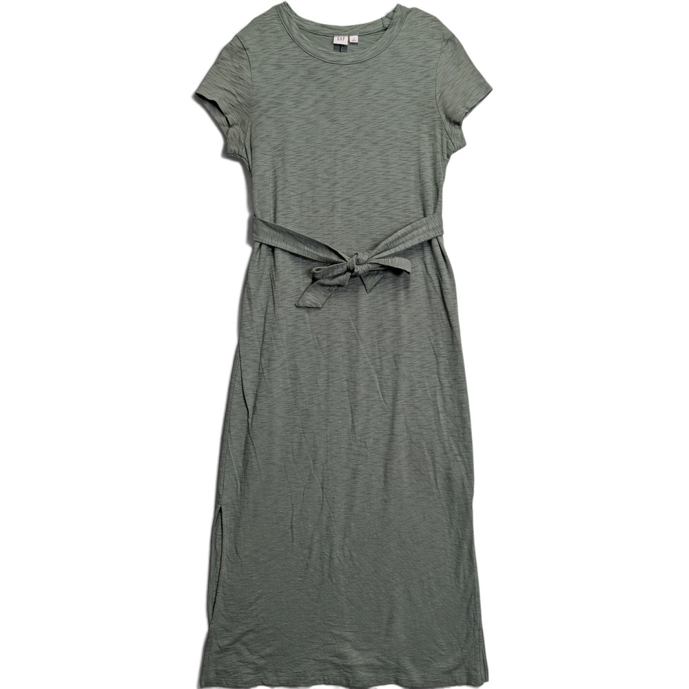 GAP Womens T-Shirt Dress XS Short Sleeve Tie Waist Slub Knit Green